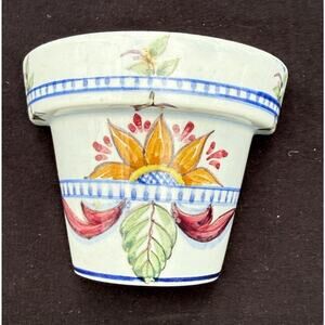 Vintage Wall Pocket Succulent Planter Vase Portugal Hand Painted Signed